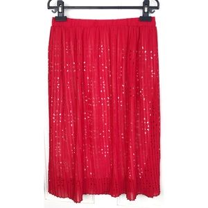 metrowear : size : S : red pleated floral print cutout casual midi skirt